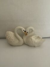 Swans - Set Of Two - Small (3.5x3) - Signed Vintage Ceramic Hand Painted picture