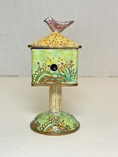 Vintage Empress Arts Miniature Birdhouse Hand Painted Enamel Trinket Stamp Box picture