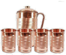 Copper Water Jug Pitcher with 4 Drinking Tumbler Glass 300ML Health Yoga Benefit picture