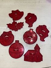 HRM Cookie Cutters Crown Logo Flat Plastic Christmas USA Red Lot Of 8 Vintage picture