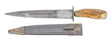 FINE GEORGIAN c.1820 ERA HORN HANDLE DOUBLE BLADE FIGHTING DAGGER KNIFE & SHEATH picture