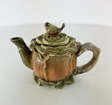 Ceramic Teapot Cabbage Rose With Resting Bird Finial Lid. Beautiful Teapot. picture