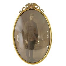 Antique Bubble Glass Metal Frame Picture WW1 Soldier Brass Oval American picture