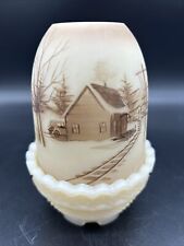 Vintage Frosted Satin Glass Fenton Fairy Lamp Light Hand Painted - George S. picture