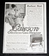 1918 OLD MAGAZINE PRINT AD, LAWSON ODORLESS GAS HEATER, FOR WARM RADIANT HEAT picture
