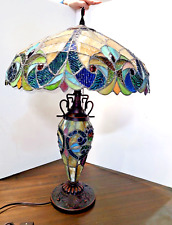 Victorian Tiffany Style Stained Glass 26 Inch Table Lamp in Blues Greens and Red picture
