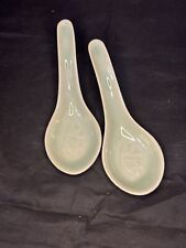 VINTAGE 2 CANTON EXPRESS CELADON  Longquan Koi Chinese Spoons picture