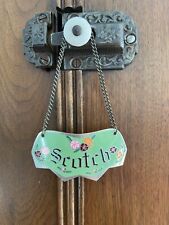 Antique Scotch Decanter Enamel Hanging Label Green With Flowers picture