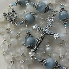 Magnificent Rosary French Sterling Silver Aquamarine Rainbow Moonstone Crystal picture