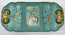Vtg  Hand Painted Farber And Shlevin Teal Metal Tray picture