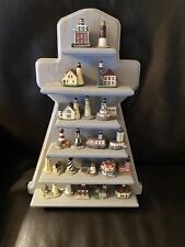 Vtg Lenox Thimble American Lighthouse Collection (21) +1 Wooden Lighthouse Racks picture