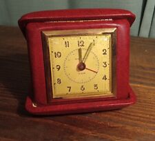 Vintage NEW HAVEN Folding Travel Alarm Clock - Burgundy - Not Working picture