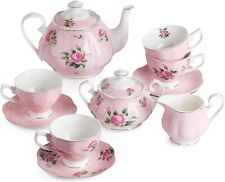 BTaT- Floral Tea Set, Tea cups 8oz, Tea Pot 38oz, Creamer and Sugar Set, Gift picture