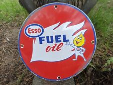 VINTAGE ESSO FUEL OIL PORCELAIN METAL GAS STATION SIGN 12