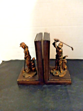 Vintage Brass Golfer Golf Bookends 7” Pair picture