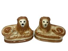 Superb Pair: 19th C Antique Staffordshire Recumbent Lions With Glass Eyes picture