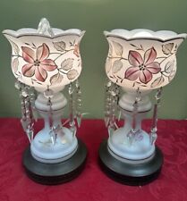 2 Victorian Hollywood Regency W Germany Mantle Luster Opaline Lamps Light prisms picture