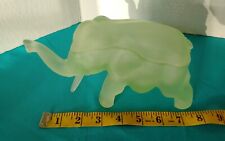 Vintage Elephant Green Indiana Glass Frosted Satin Candy Trinket Dish With Lid picture