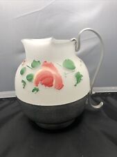 Vintage Hammered Aluminum Pitcher Glass Painted Roses Cottage Core Shabby Chic picture