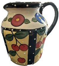 Vintage Ceramic Pitcher  With Hand Painted Cherries And White Little Speckles ￼ picture
