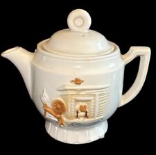 Porcelier Vitreous China Vintage 1940s Teapot  Coffee Pot Raised Hearth Scene picture