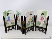 Vintage Painted Stone Geisha Girls & Birds/Flowers Miniature Screen picture