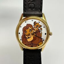 Vintage Timex Disney The Lion King Gold Tone Watch Black Leather Band - New picture
