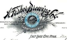 1892 A. Fisher Brewing Co. Breweriana Beer Salt Lake City, UT Billhead VV picture