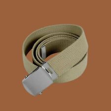 U.S MILITARY KHAKI WEB BELT WITH CHROME PLATED SOLID BRASS BUCKLE  U.S.A MADE picture