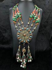 Unique Vintage Handmade Tibetan Old Necklace With Coral Turquoise Crystal Stone picture