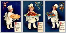 Lot of 3 Clapsaddle Thanksgiving Little Chefs~Pies~Turkey~Food~Postcards~h725 picture