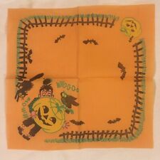 1 (One) Rare Vintage Halloween Crepe Napkin Jack O’ Lantern Black Bats  Orange picture
