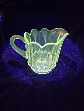 Vintage Maganese Clear Pressed Glass Mini Pitcher / GLOWS BRIGHT GREEN picture