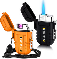 2 Pack Waterproof Lighter for Outdoor, Windproof Torch Lighter, Dual Arc Butane  picture