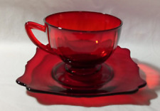 Vintage New Martinsville Co. Ruby Red Glass Footed Tea Cup & Saucer  Beautiful picture