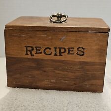 Vintage Wooden Recipe Box Brass Ring Handle With Lid 6.25X4.25X3.75 picture