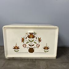 Vintage Ransburg Mid-Century White Brown Floral Metal Bread Box Pie Cooler picture