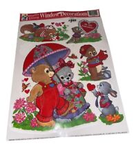 Vintage Valentine's Day Decorations  Cling Window Animals Color Clings USA Made  picture
