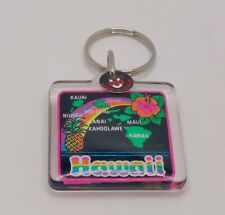 Vintage Hawaii Neon Colorful Map Souvenir Keychain Plastic 1980s picture