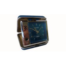 BULOVA Travel Alarm Clock Quartz Battery Blue VTG Japan Foldaway Case Tabletop picture