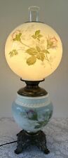 Antique GWTW Parlor Lamp Electrified Pittsburg Success Blue Hand Painted Roses picture