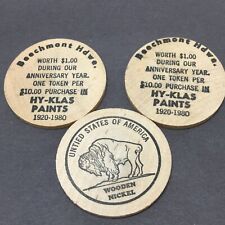 Lot of 3 Vtg Adv Hy-Klas Paints USA Wooden Nickel Token Buffalo Beechmont Hdwe picture