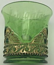 Antique Glass Toothpick Holder Lacy Medallion Emerald Green Gilt Lehighton PA picture