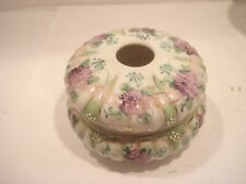 Antique Porcelain Hair Receiver Purple Lilacs & Enamel Japan picture