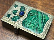 antique art nouveau Malachite Lapis Lazuli LIGHTER silver gold deco inlay vtg picture