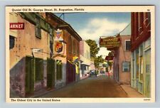St. Augustine FL-Florida, Quaint Old St. George Street Period Car Linen Postcard picture