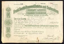 Frank Smith Diamond Estates and Exploration 1920 Stock Certificate South Africa picture