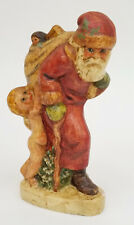 EXTREMELY RARE 1989 VAILLANCOURT FOLK ART FATHER CHRISTMAS w/ ANGEL HOLDING SACK picture