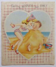 Vtg Valentine Card-CUTE COUPLE MAN BURIED IN THE SAND picture