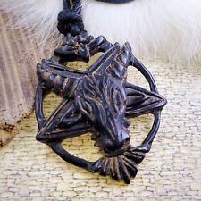 Goat Head Satanic Baphomet Pendant Necklace Occult Amulet Black Horn picture